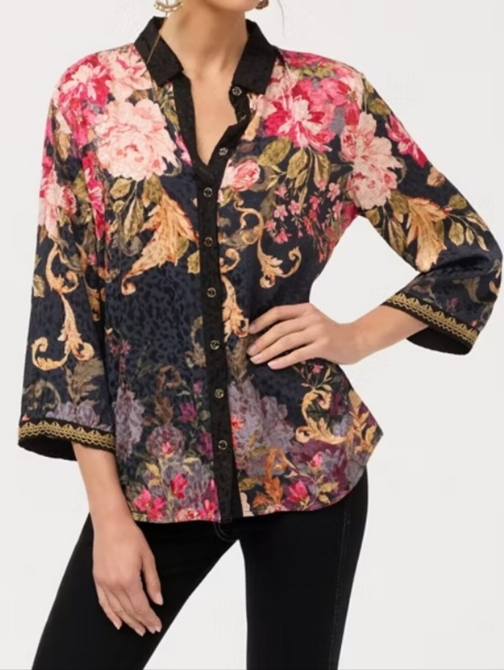 NWT Johnny Was Kimono Sleeve Shirt In Cheri